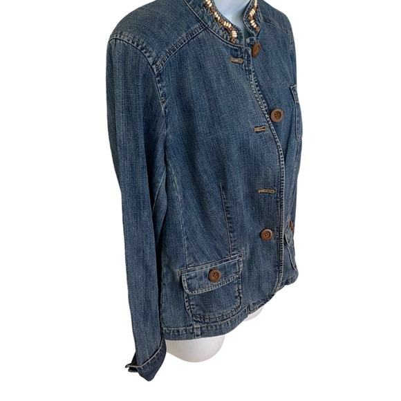 SIGRID OLSEN BOHO DENIM JACKET STRUCTURED WITH WOOD BEADS EMBROIDERED SIZE SMALL - Picture 6 of 16